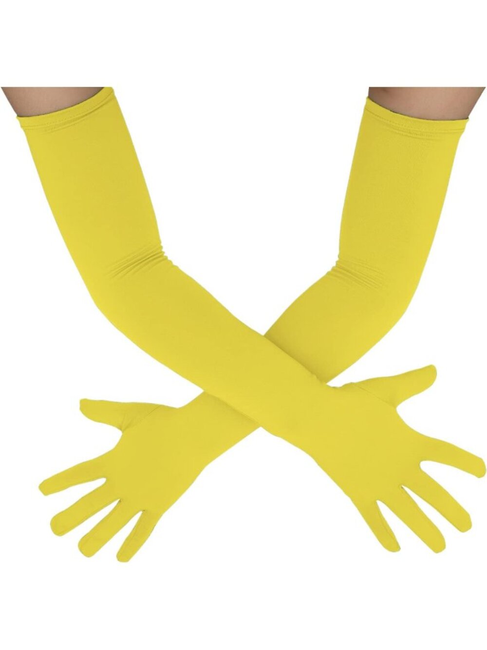 Men's And Women's Yellow Stretchy Costume Gloves Banquet Spandex Long Gloves